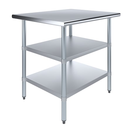 Amgood 30 in. x 36 in. Stainless Steel Table With Two Undershelves AMG WT-3036-2SH